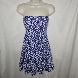 Womens Cooperative Blue and White Floral Strapless Tube Dress Lined Y2K Size XS
